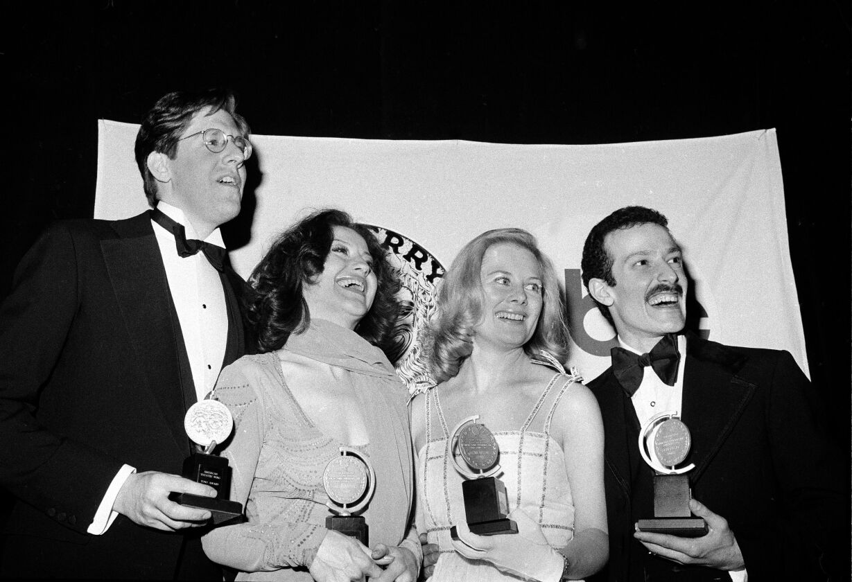 Tony Award winners Edward Herrmann (from left), Carole Bishop, Shirley Knight and Sammy Williams, pose with their awards at the 30th Annual Tony Awards in New York in 1976.